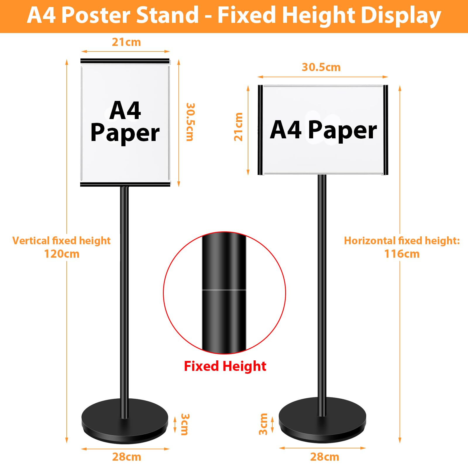 DIN A4 Plakatständer, Höhenverstellbar Infoständer, Schwerlast-Aufsteller, Präsentationsständer für Horizontal & Vertikal, Werbeaufsteller für Büro & Shop, Kundenstopper (A4, Schwarz)