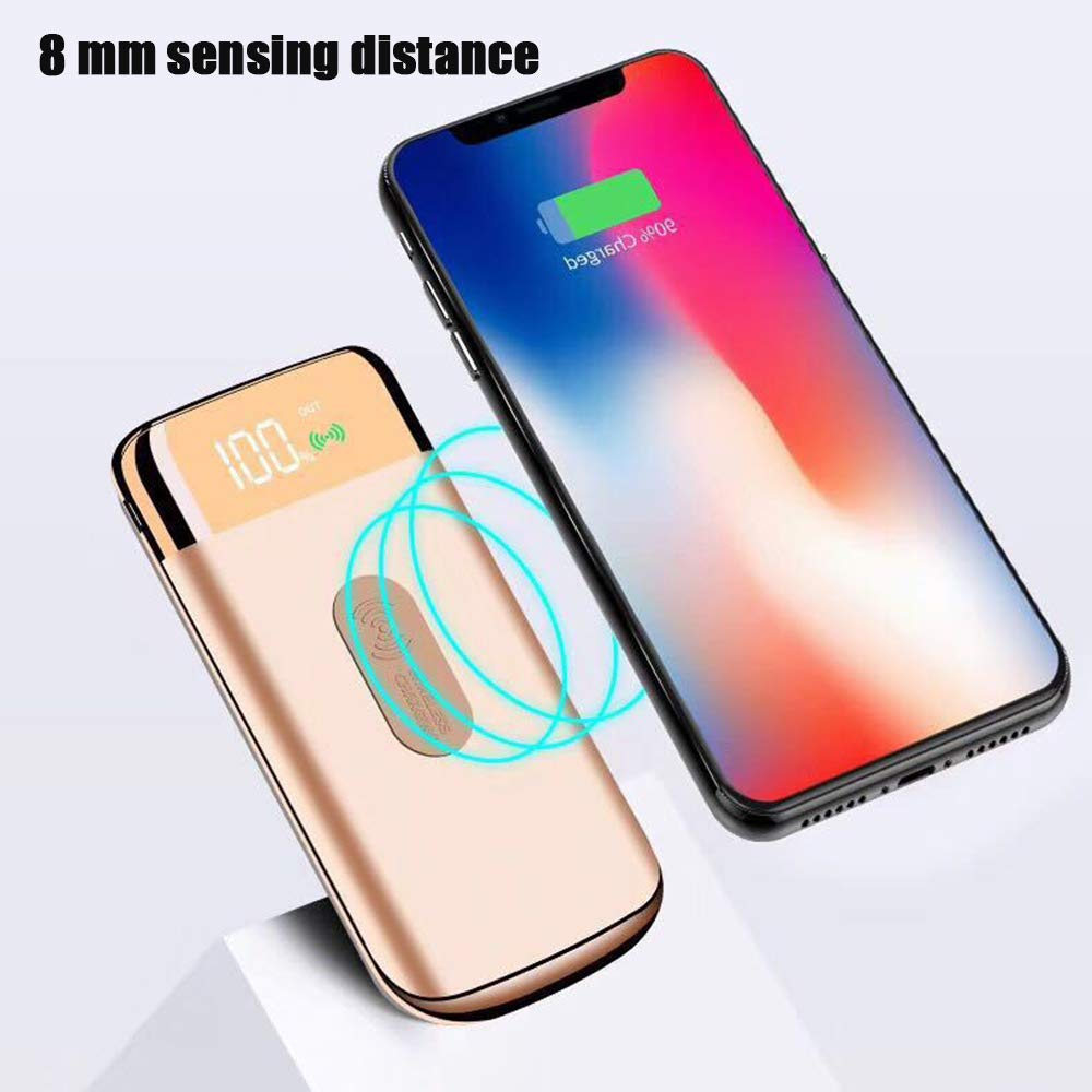 Caricatore Wireless Power Bank 10000mAh Batteria Esterna Caricabatterie Portatile con Display Elettrolitico Digitale e 3 Porte USB per Tutti Gli Smartphone, a ltri dispositivi USB, Pink