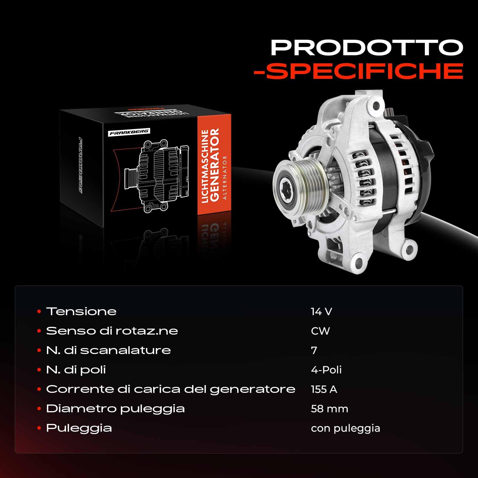 Frankberg Alternatore Generatore 130A 270600G021 | 130A, 270600G021; Compatibile con: Verso R2, A.v.e.n.s.i.s T25, A.v.e.n.s.i.s Station Wagon T25, IS II E2