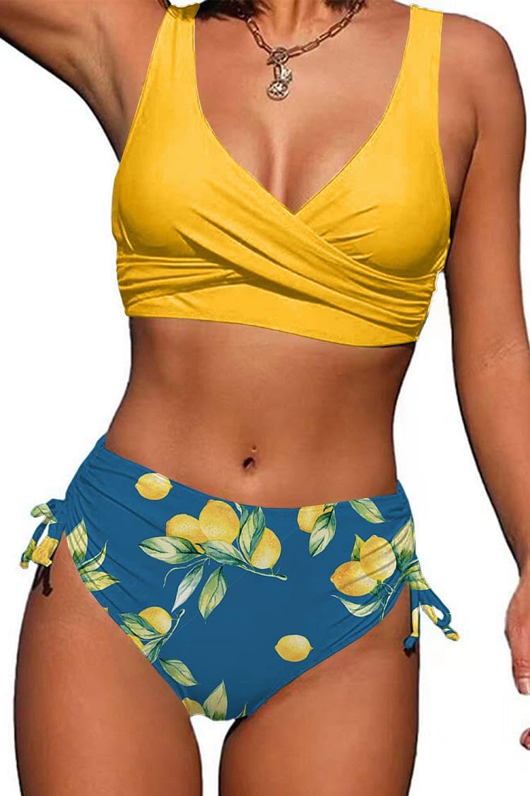Joligiao Conjunto de Bikini de Color Sólido para Mujer Top de Bikini Entrecruzado Traje de Baño de Dos Piezas Traje de Baño de Cintura Baja Cordón Ajustable