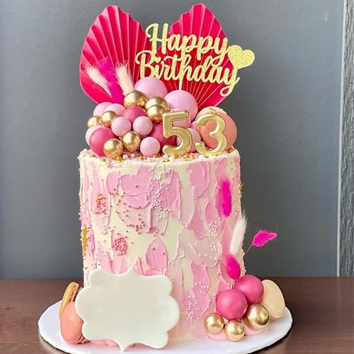 Miniatura 3 de Decoración de pastel de flores, bolas de hojas de palma doradas, decoración de pasteles para baby shower, fiesta de cumpleaños (rosa intenso)