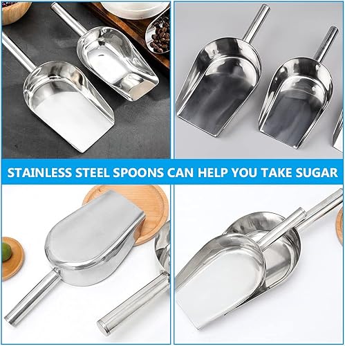 Miniatura 3 de Cuchara de hielo de acero inoxidable para máquina de hielo, cuchara de metal para alimentos, cuchara grande para alimentos, palas de cubo de hielo,