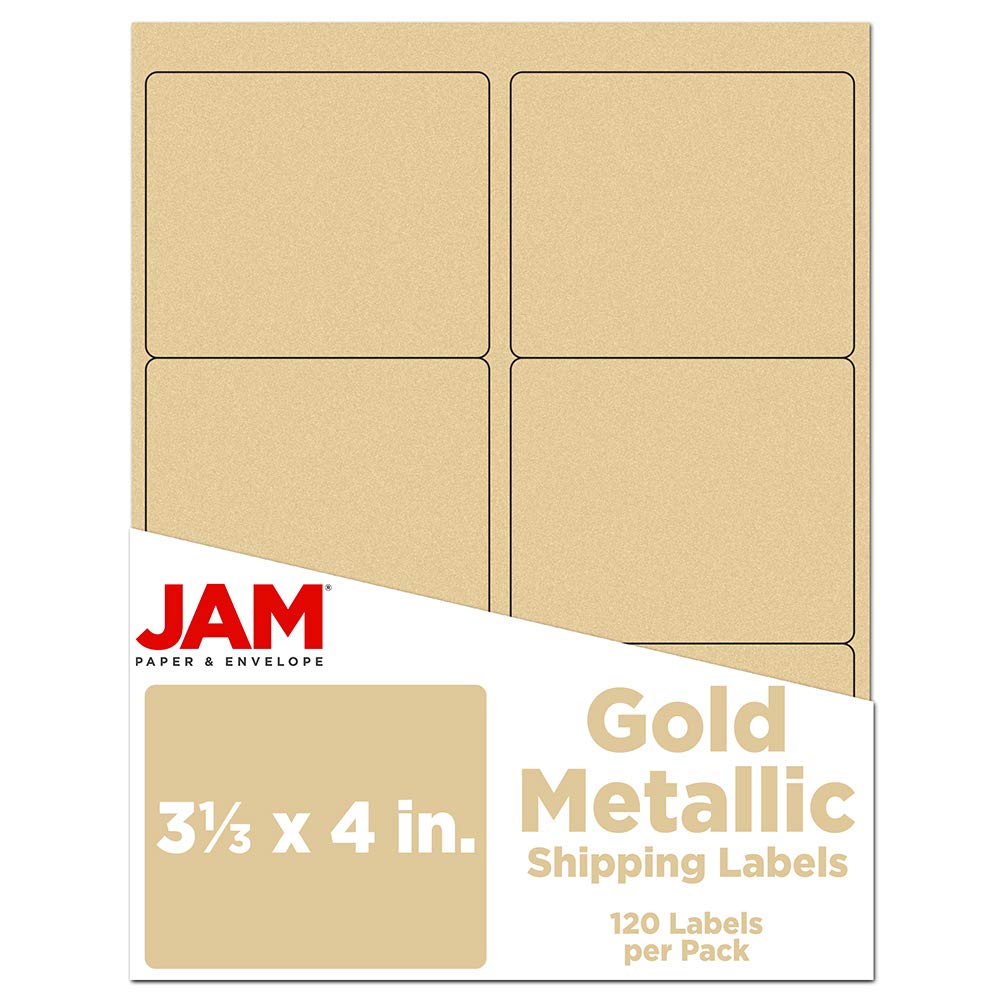 JAM PAPER Shipping Address Labels - Large - 3 1/3 x 4 - Metallic Gold - 120/Pack