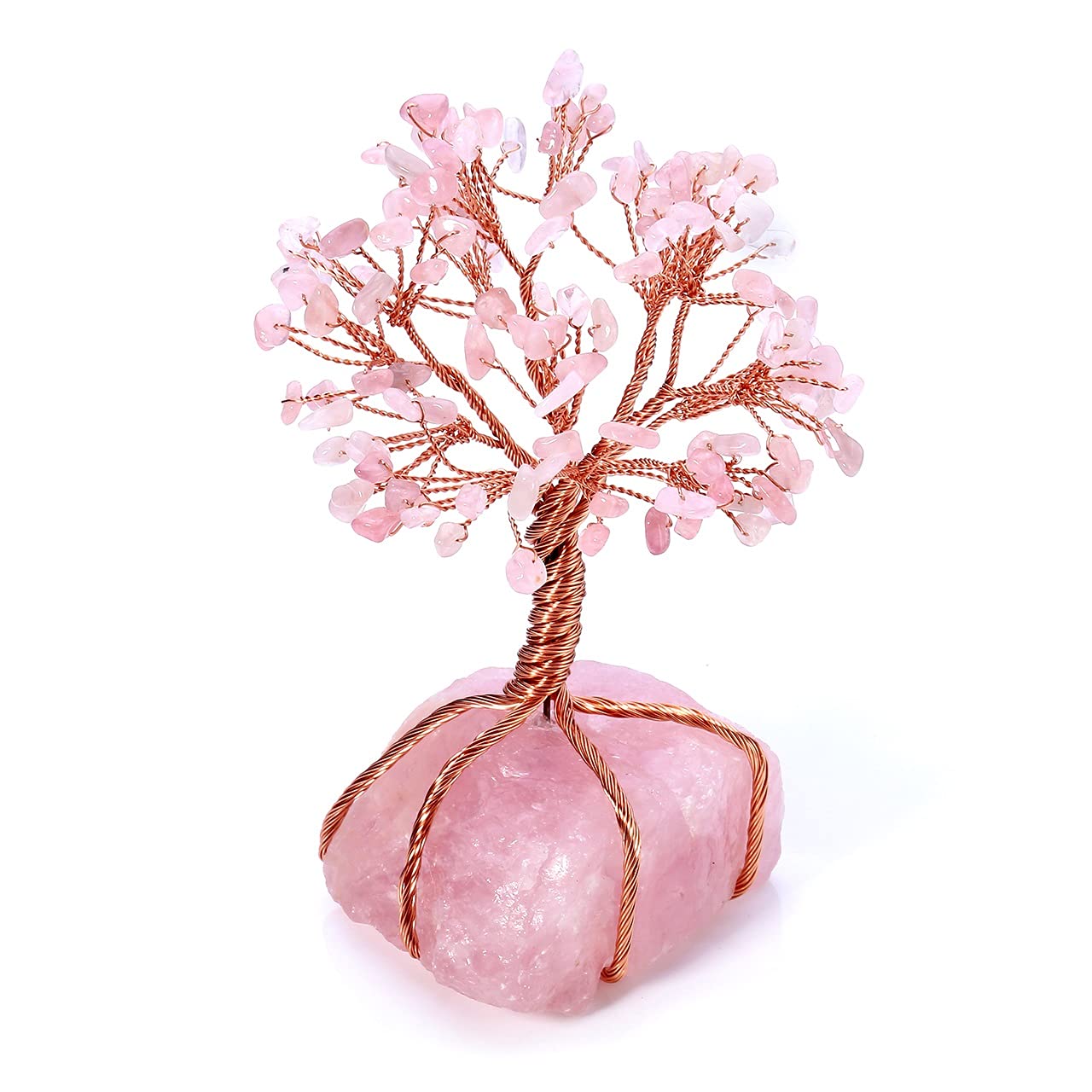 GEHECRST Natural Rose Quartz Healing Crystal Stone Tree Handmade Wire Wrapped Natural Quartz Crystal Gemstone Feng Shui Money Tree Ornament for Home Office Desk Deco Gifts for Mom Mother's Day