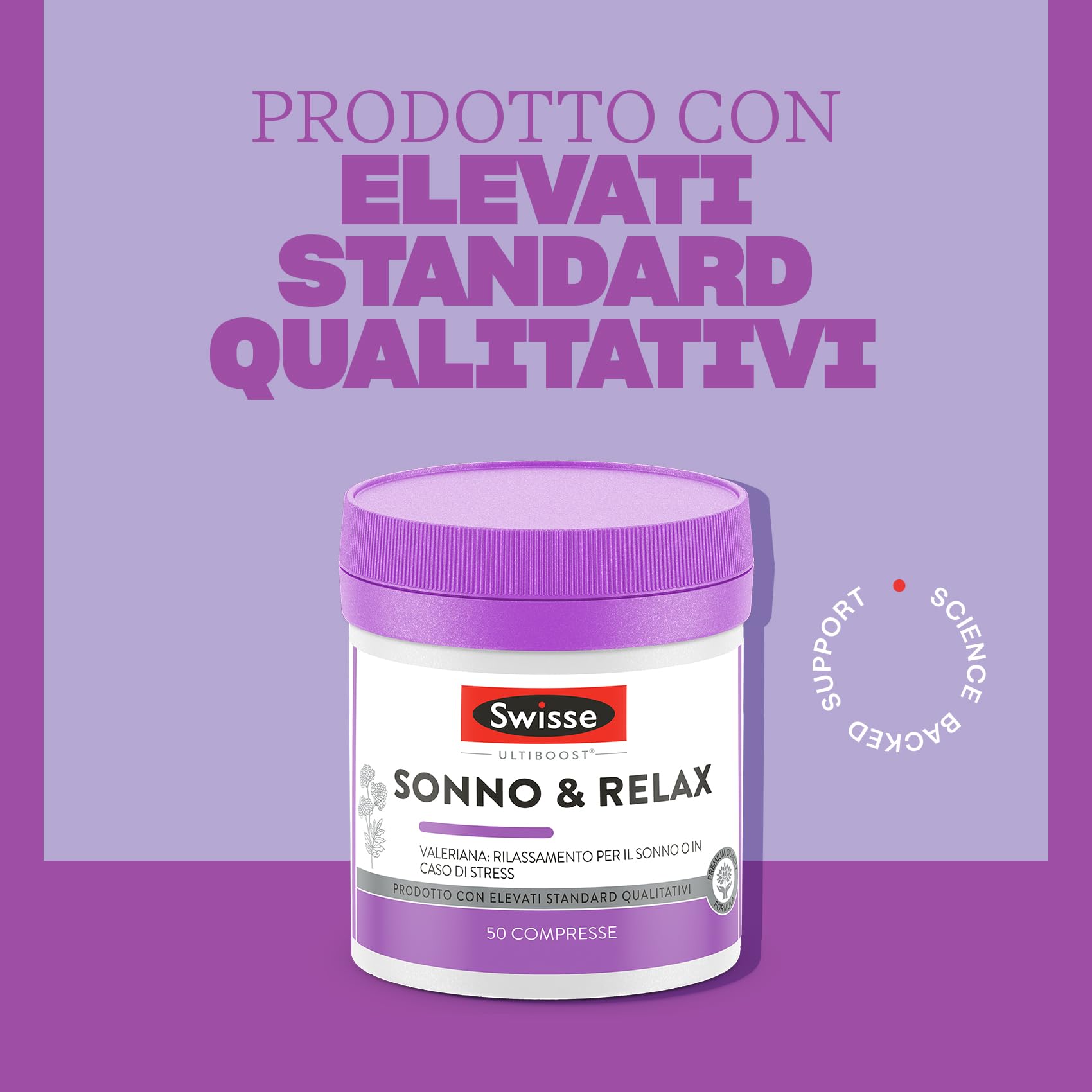 SWISSE Ultiboost Sonno & Relax- Pastiglie per Dormire con Valeriana Liquirizia e Luppolo per Favorire Rilassamento, Integratori con Magnesio per Supporto a Sistema Nervoso, 50 Compresse, Made in Italy