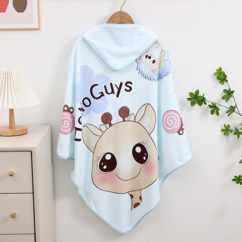 Image of Mee Mee Hooded Baby Bath Towel for New Born | Wash Cloth, Quick Absorbent, Can be Used for Baby Swaddling, Extra Soft Cotton Towels for Kids /Toddlers /Infants /Babies, Pack of 1, (Blue Animals) 80X80 CM