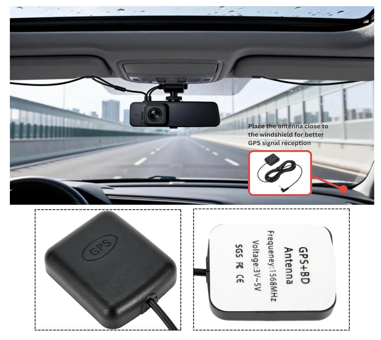 Antenna GPS Attiva per Auto 3 Metri RG174 3,5mm 3Pin Base Magnetica 28dB