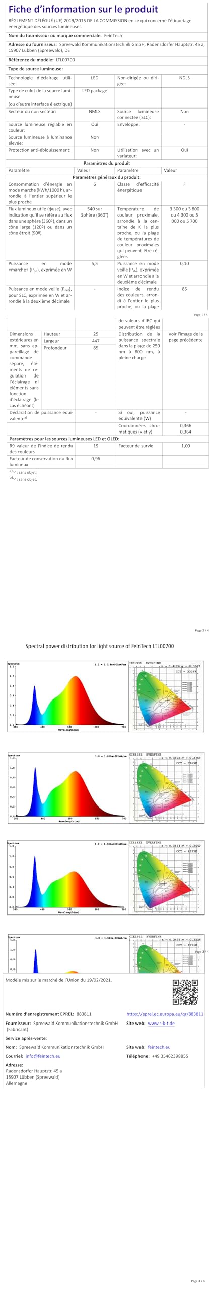 FeinTech LTL00700 Lampada per Computer Monitor LED con morsetto dimmerabile USB