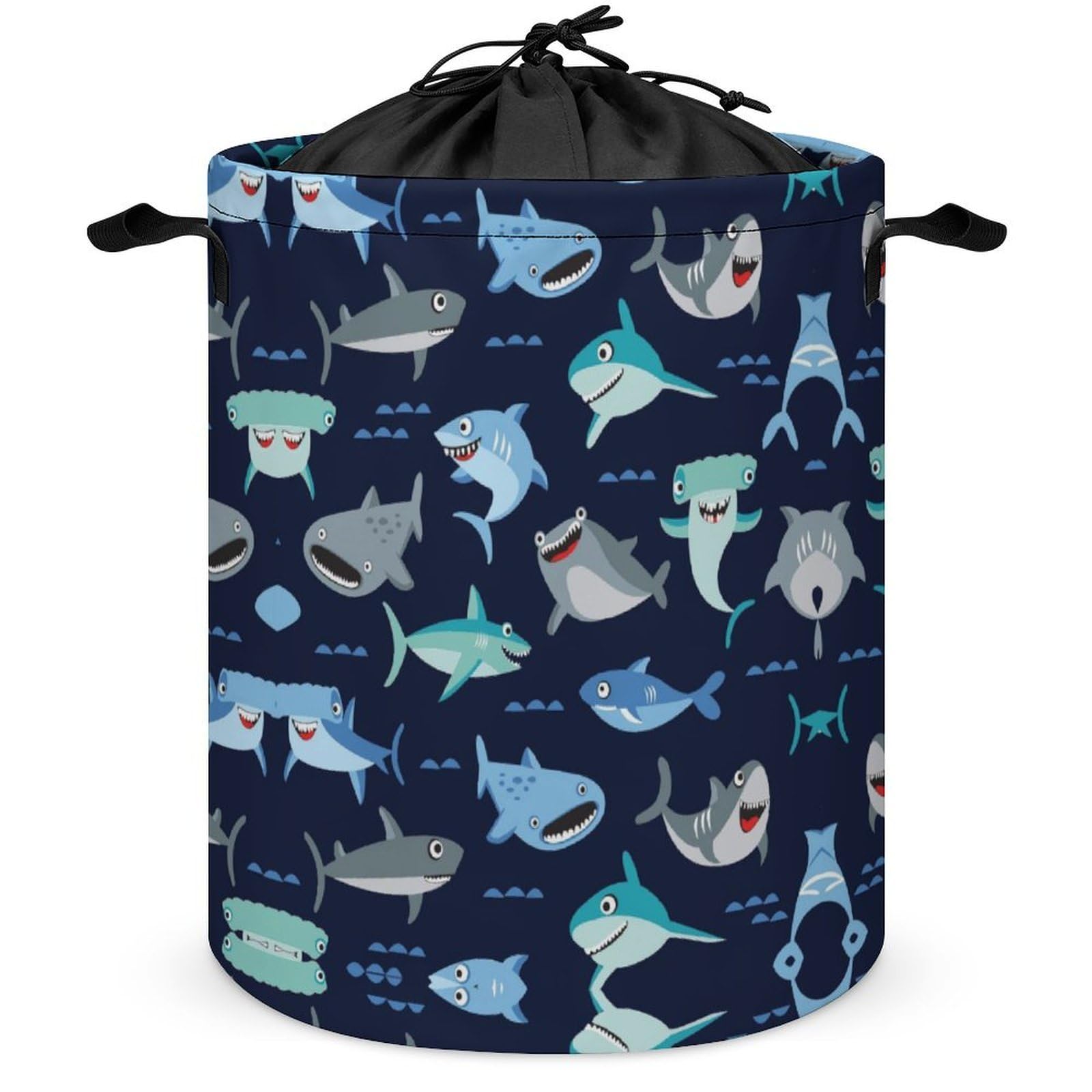 Wlntrophic Drawstring Laundry Hamper, Cartoon Shark Laundry Basket, Washing Basket with Handle