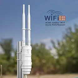 WAVLINK Extensor WiFi para ambientes externos, à prova de intempéries, AC600 Dual Band WiFi Booster e amplificador de sinal, longo alcance até 500 m, ponto de acesso, porta Ethernet, para casa grande.