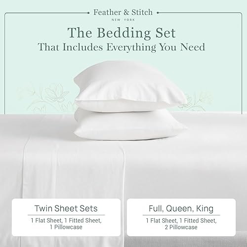 Miniatura 4 de Feather & Stitch - Juego de sábanas de percal de 300 hilos con bolsillos profundos