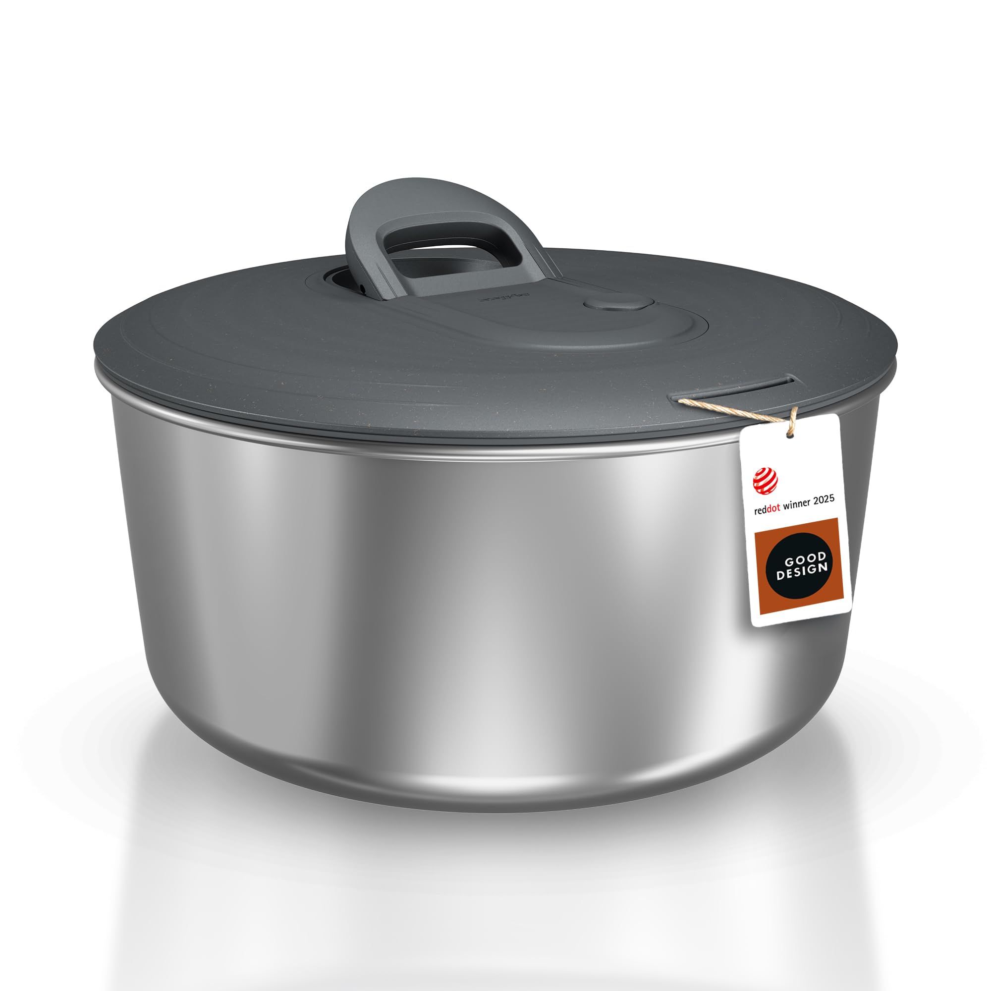 Zyliss Easy Spin Centrifuga per Insalata Grande in Acciaio Inox, Capacità: 6L, Asciuga Lattuga con Corda a Strappo, Pulsante Freno, Base Antiscivolo, Lavabile in Lavastoviglie, Senza BPA