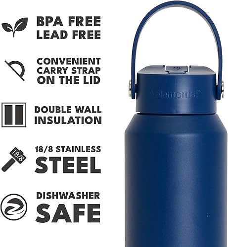 Miniatura 21 de Elemental Botella de agua aislada de 40 onzas con pajilla, botellas de agua con núcleo de acero inoxidable 100% a prueba de fugas para viajes,