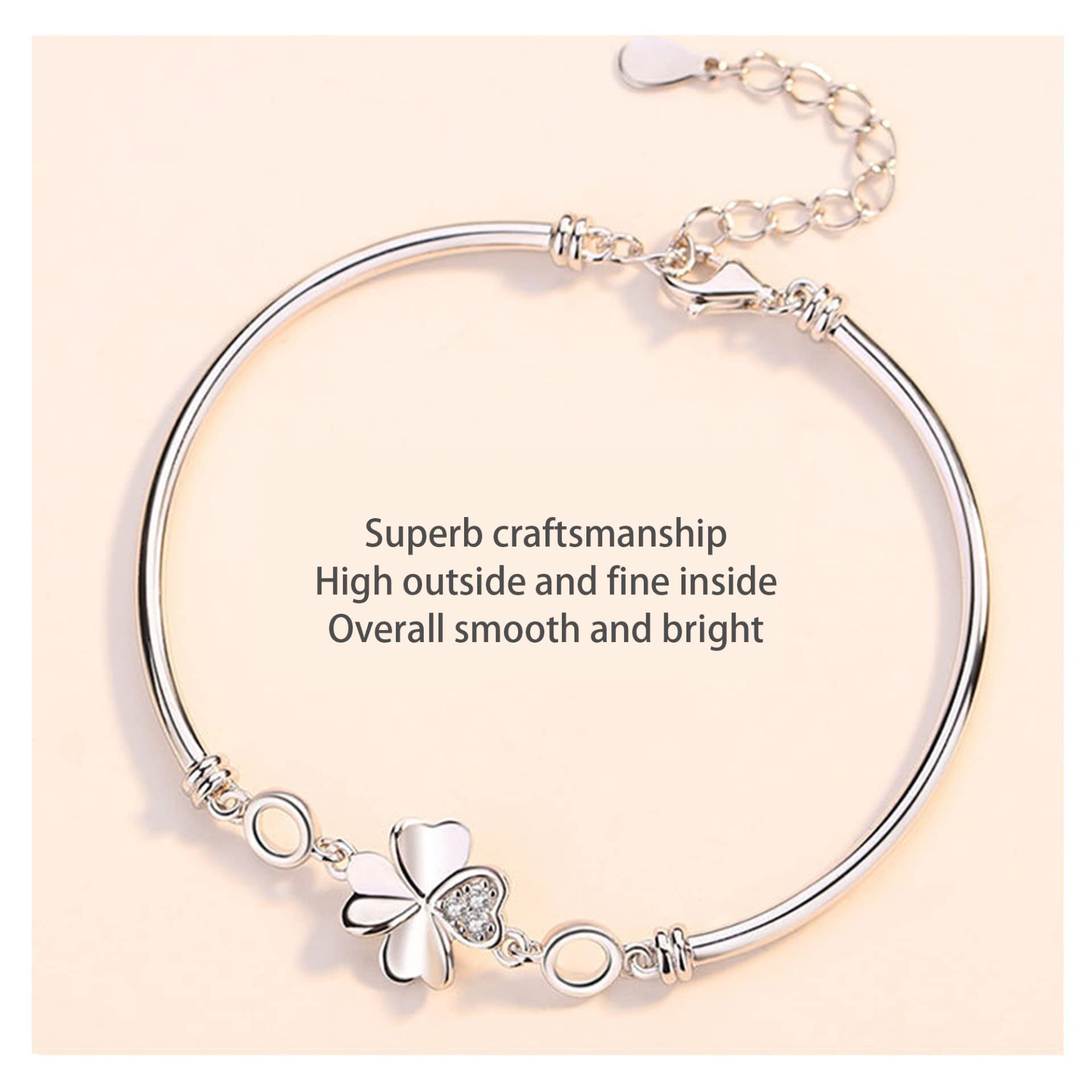 Frauen Mädchen Armband 925, einfache, Aber Elegante, glückliche Vier-Blatt-Klee-Armreifen, einstellbare Handverbindung, Kettenerweiterung