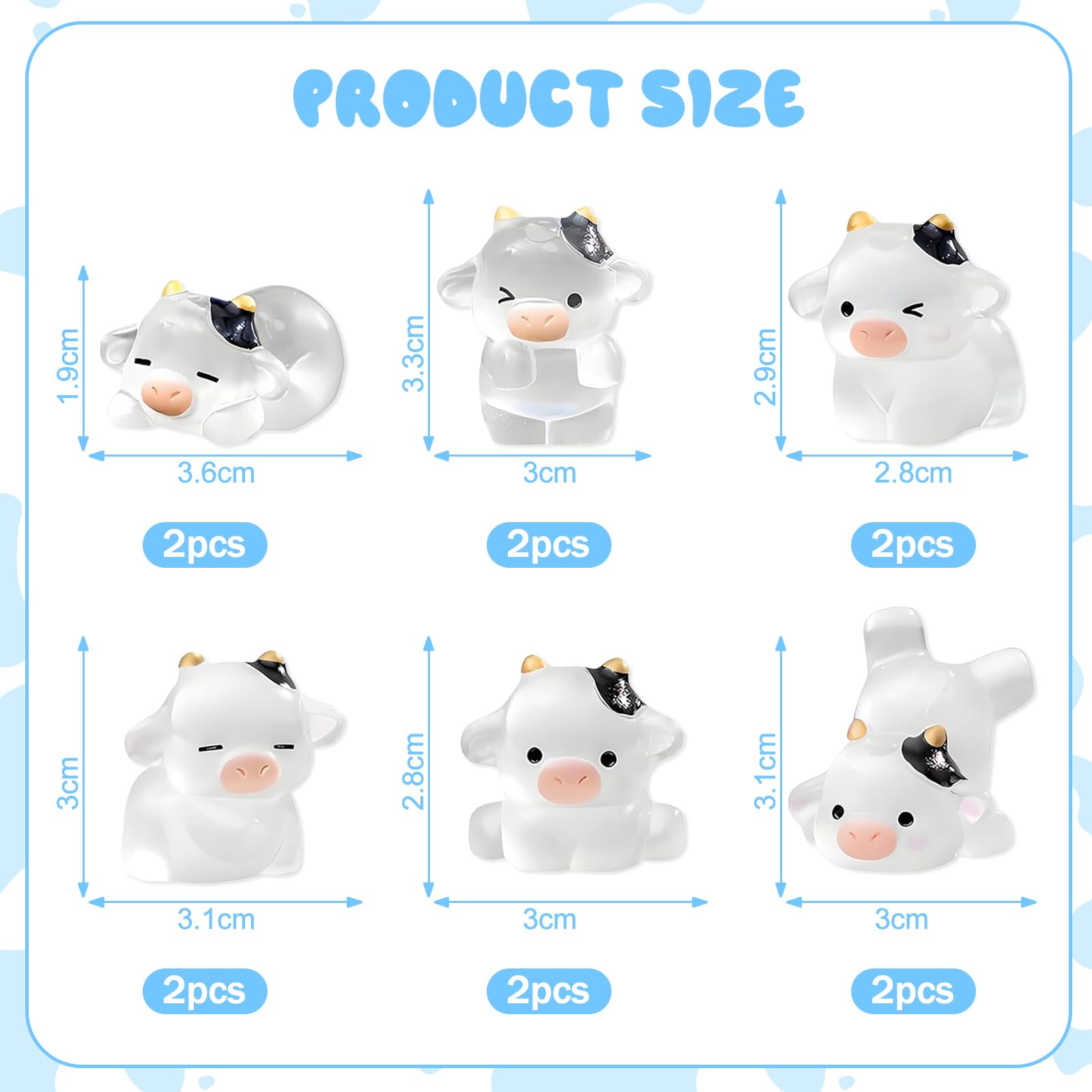 DAVBNM 12 Pcs Mini Cow Figurines, Tiny Resin Luminous Animals - Image 2