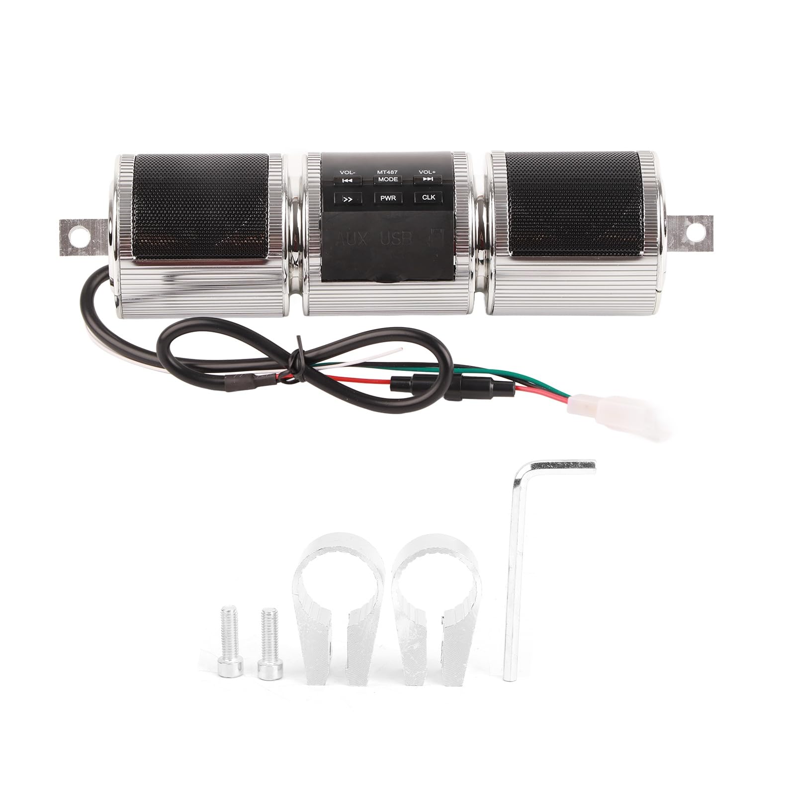 Dioche de Reproductor Manillar Motocicleta Altavoz Estéreo Reproductor de Manillar MP3 5W X 2 de Sonido (Silver)