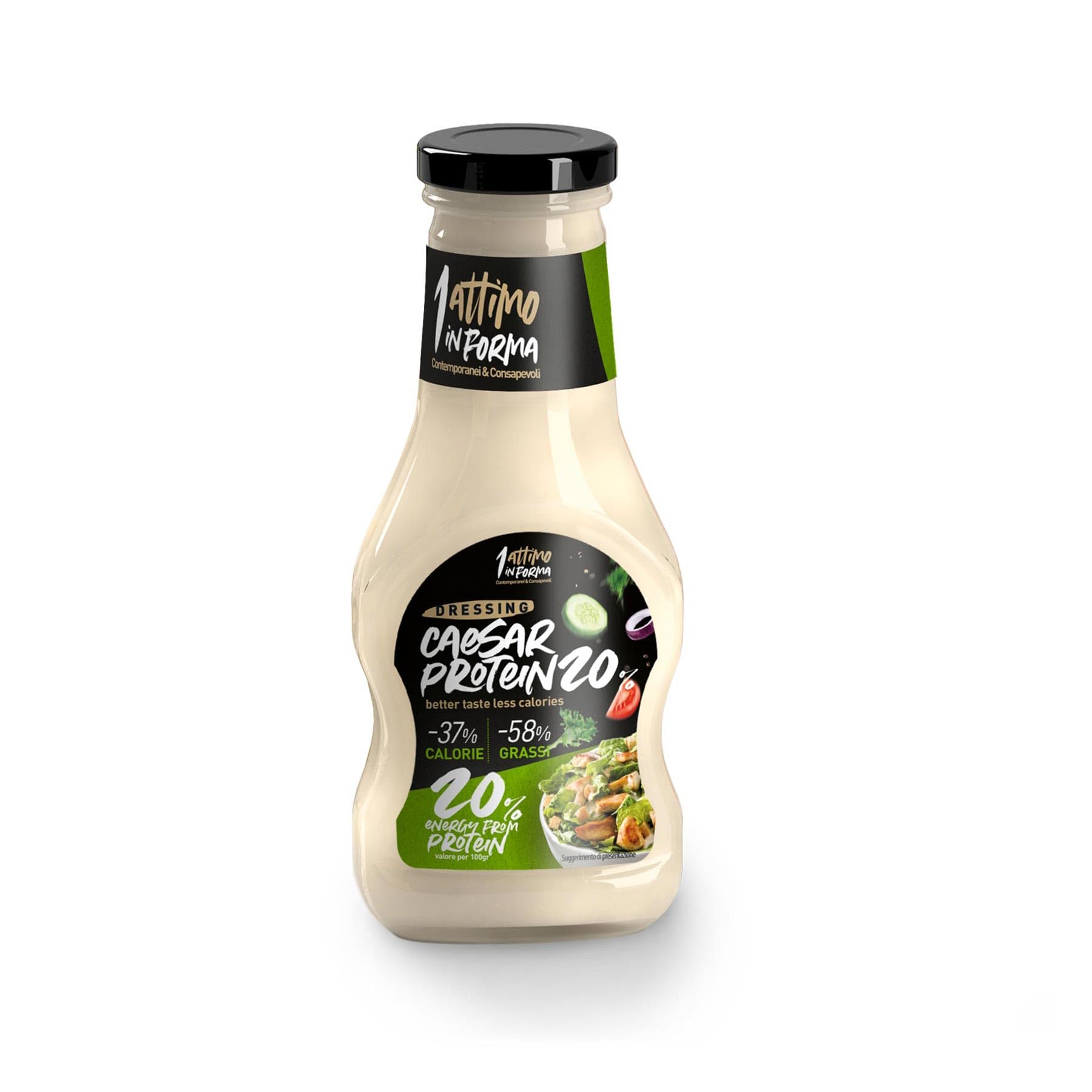 1 Attimo in Forma | Salsa 20% Proteica Gusto Caesar Dressing Condimento 250 ml a Basso Contenuto di Calorie e Grassi - Fonte di Proteine Salutare Benessere Gustosa Pranzo Cena Insalata