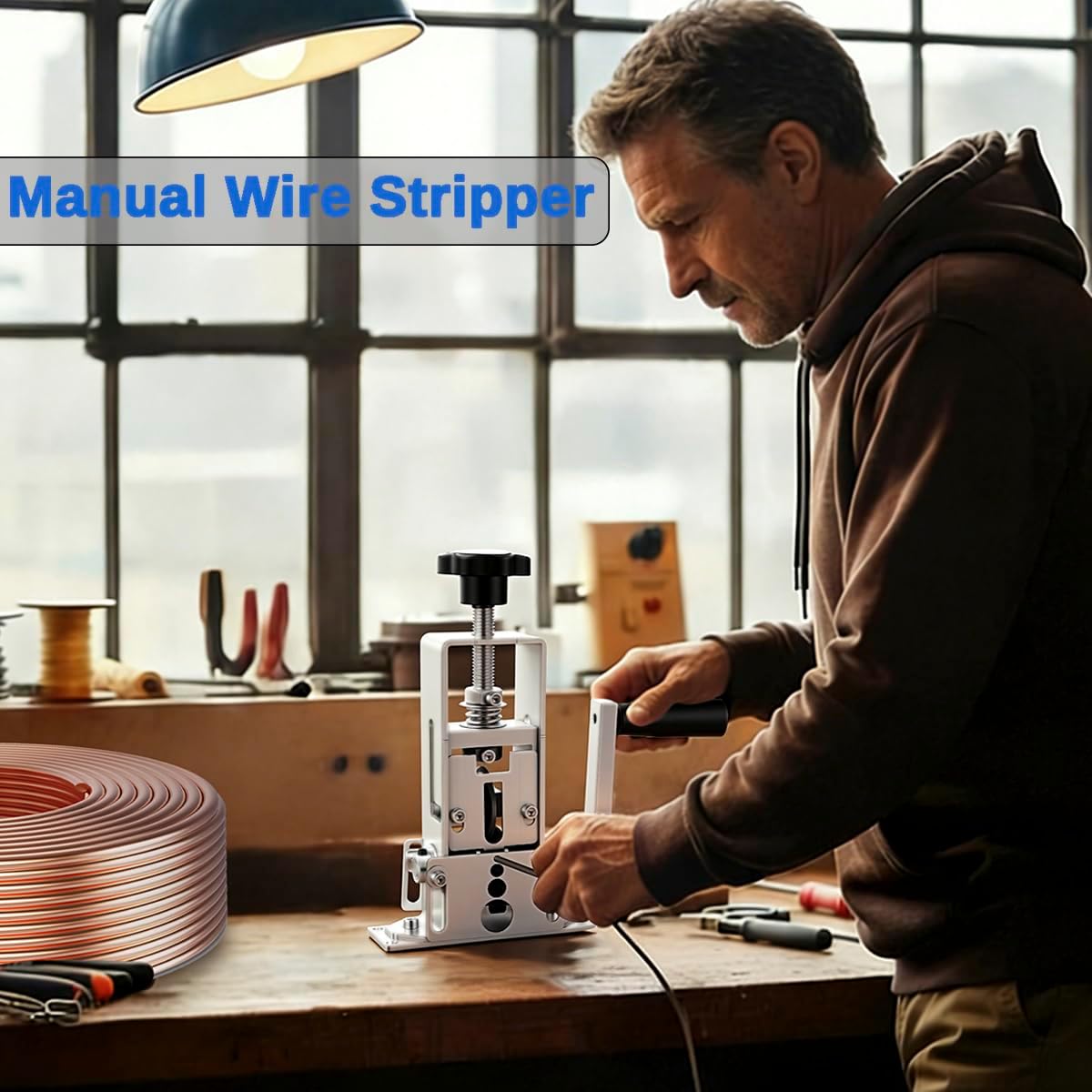Wire Stripper Machine, Manual Scrapping Copper Cable Stripping Machine, Drill Powered/Hand Crank Dual-drive Wire Stripper Tool for Scrap Copper Recycling & DIY Automotive Cables and Electrical Work