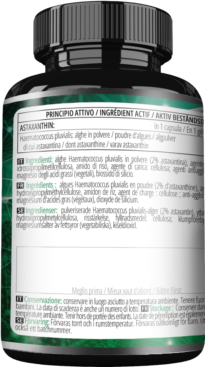 Astaxantina 8 mg da microalghe Haematococcus pluvialis - 90 capsule vegane - 3 mesi di fornitura - Potente antiossidante - Integratore alimentare - Apollo's Hegemony