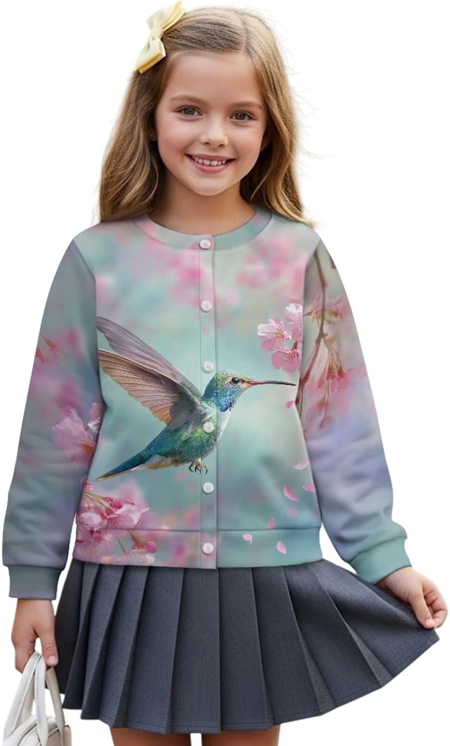 Girls Button Down Cardigan Sweaters Kids Long Sleeve Fall Winter Casual Crewneck Sweater Tops 4-16Years