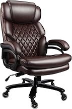 400lbs Big and Tall Office Chair Wide Spring Seat Executive Office Chair for Heavy People Home Office Desk Chair with Heavy Duty Casters 360 Swivel Chair High Back Computer PU Leather Chair (Brown)