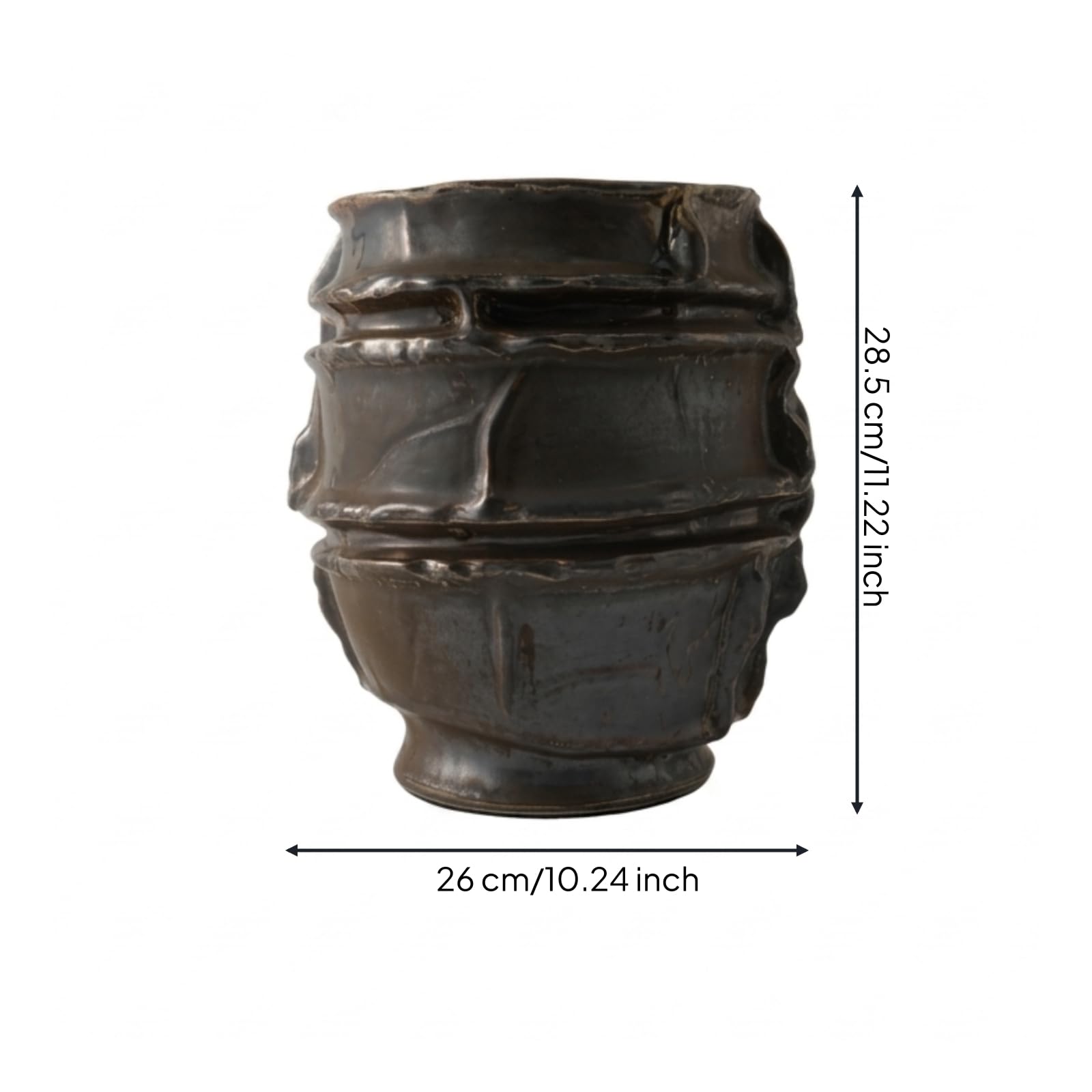 Jarrón Decorativo Cerámica con Textura Jarrón con Acabado Envejecido Alto Florero Acabado Envejecido para Estantería, Cobre Antiguo, Pequeño 26 26 H28.5cm