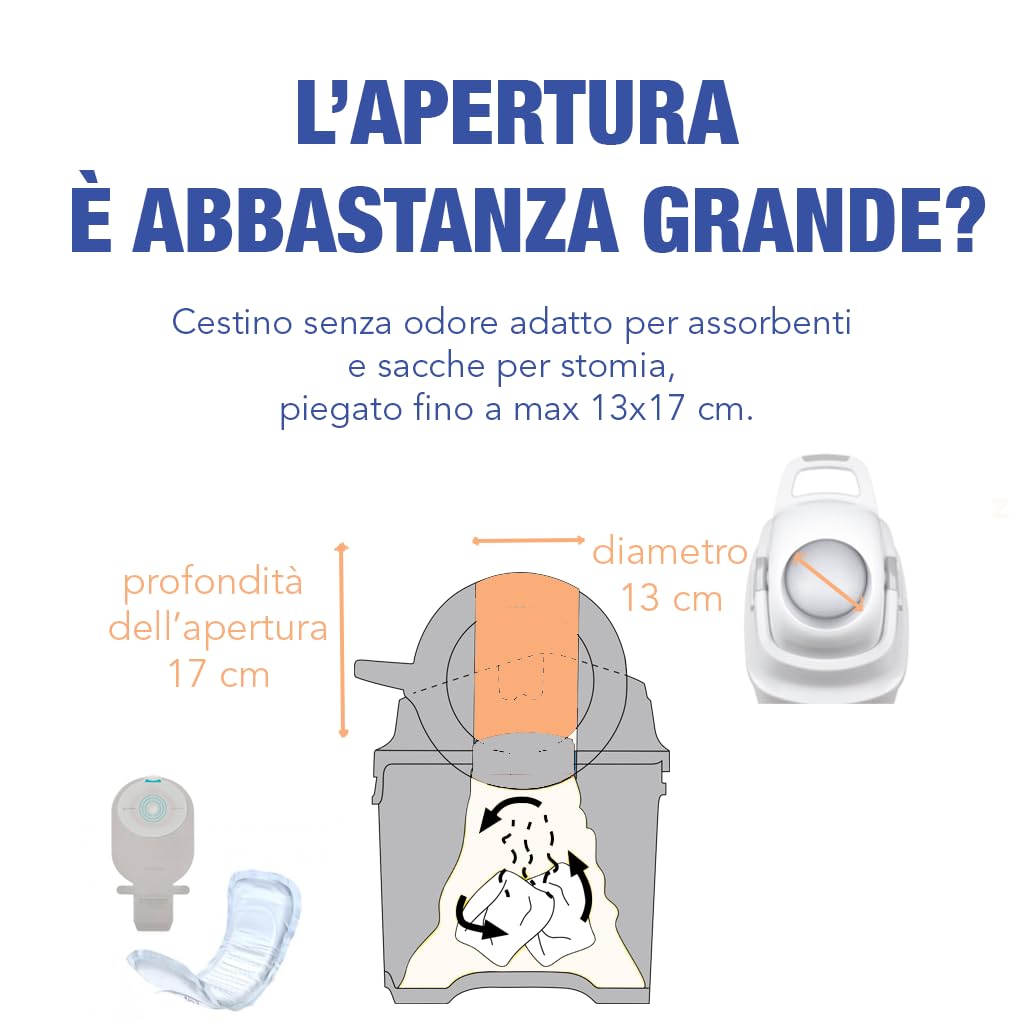 DIAPER CHAMP – Contenitore igienico per pannoloni e prodotti per incontinenza/stomia – senza odori – mani libere – beige