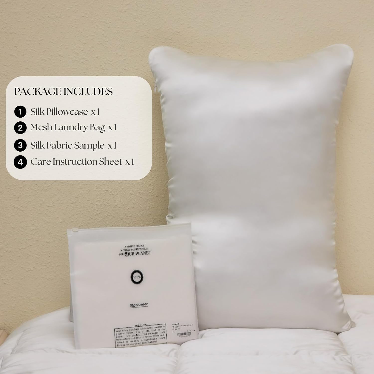 PROMEED Hyaluronic Acid Silk Pillowcase 100% Mulberry, Ultra-Hydrating 23 Momme Silk Pillow Case for Hair and Skin, Grade 6A+, Lock in Moisture Overnight (White, King-20"x36")