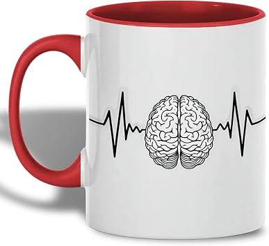 Brain Wave Mug, 11oz Coffee Cup with Heartbeat Line and Human Brain Graphic, Neuroscience Themed Ceramic Drinkware, Gift for Psychologists, Students, Thinkers