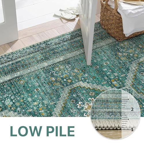 GENIMO 2x10 Non Slip Hallway Runner Rug, Machine Washable, Thin & Low Pile Lightweight for Kitchen, Laundry, Entryway, Bedroom & Living Room, Teal