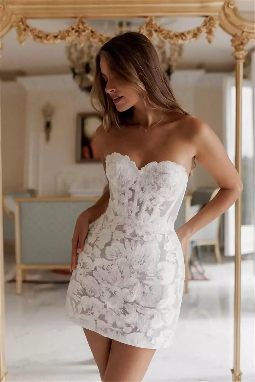 Wchecalino Short Wedding Dresses for Bride 2026 Simple Bridal Shower Dress Boho Mini Wedding Reception Gowns - Image 2