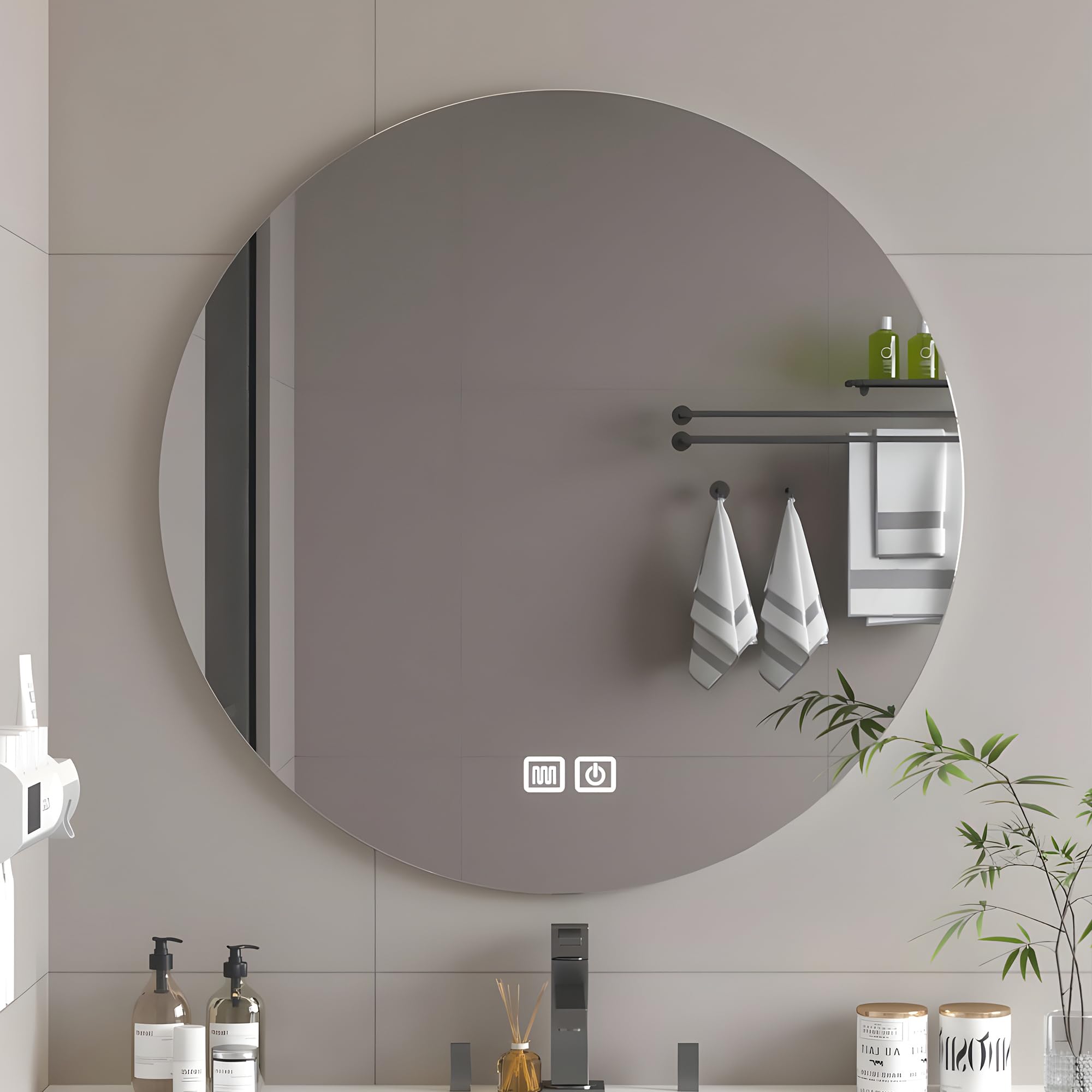 Bayt Badezimmerspiegel rund 60 cm, LED Beleuchtung, dimmbar, beschlagfrei
