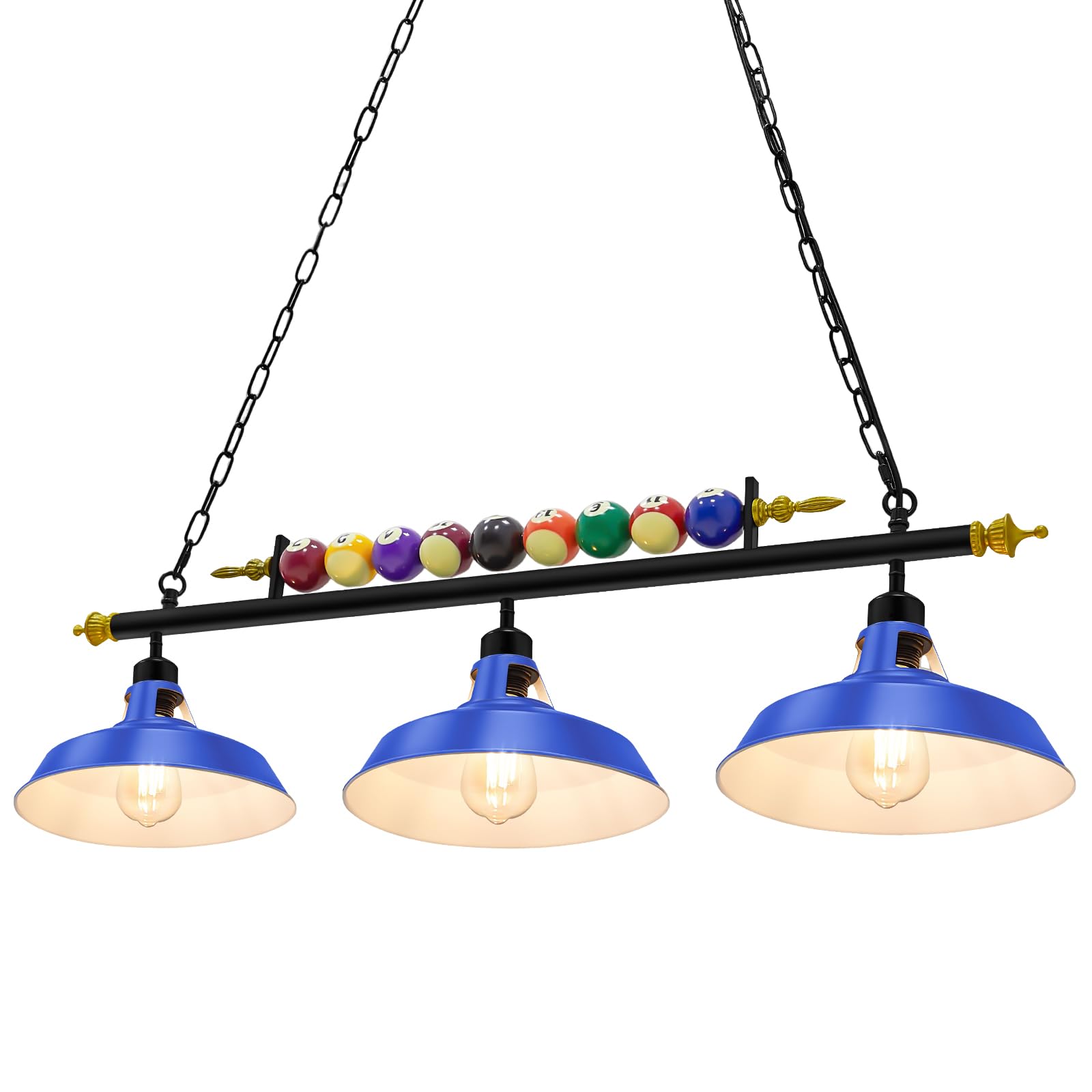 3 Lights Adjustable Pool Table Lights for 7'-8' Billiard Light Hanging Pool Table Light Fixture Lighting Pendant Lamp with Metal Shades for Game Rooms, Bulb Not Included (Royal Blue)