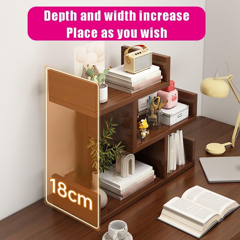 Baum Schreibtisch Organizer Regal, Offenes Schreibtisch Aufsatzregal Aus Holz, Freistehend Tischregal Für Bücher/Zeitschriften/CDs(Brown,34 * 16 * 36cm/13.4 * 6 * 14in)