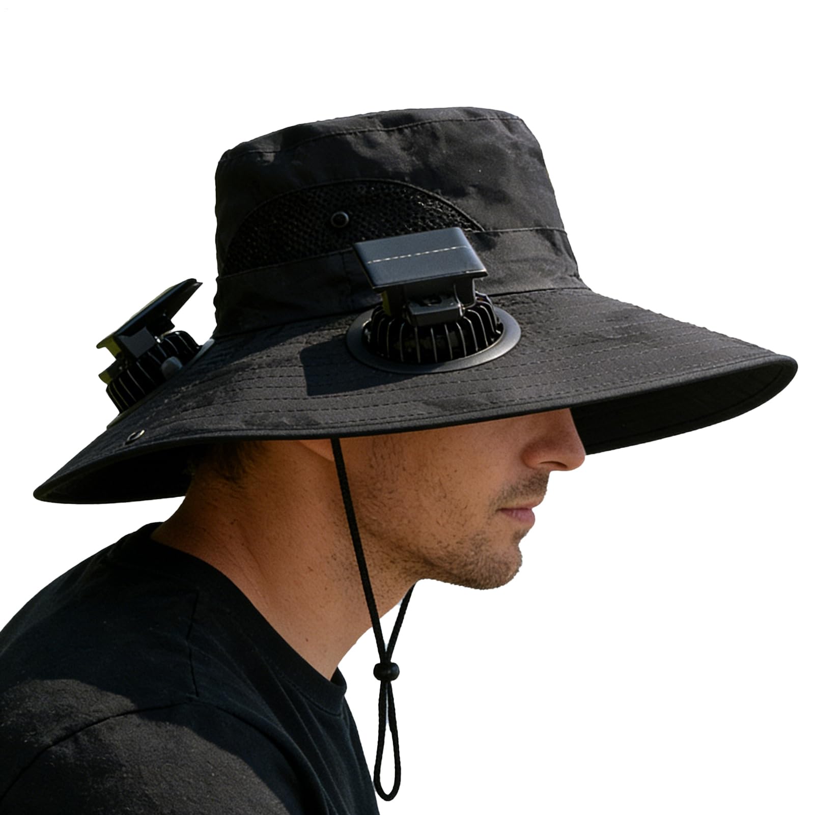 Cappello con ventole a energia solare – 4 teste ventilatore a tesa larga ad energia solare – Cappelli da sole da donna, per esterni, estate, campeggio, giardino, cortile, escursionismo, lavoro, viaggi