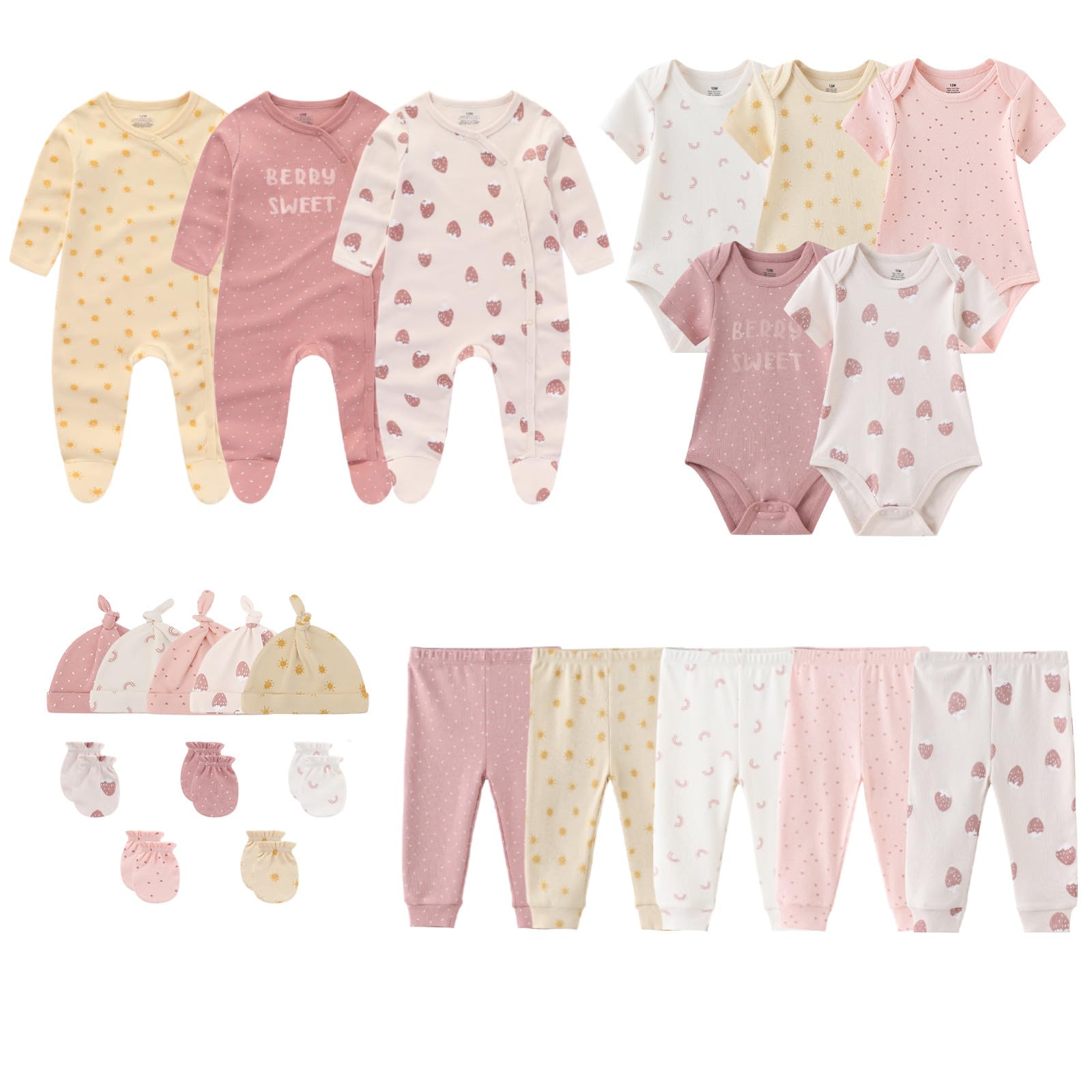 MAMIMAKA Newborn Layette Gift Set 23-Piece Baby Girl Clothes Bodysuits, Pants Essentials and Accessories 0-12 Months