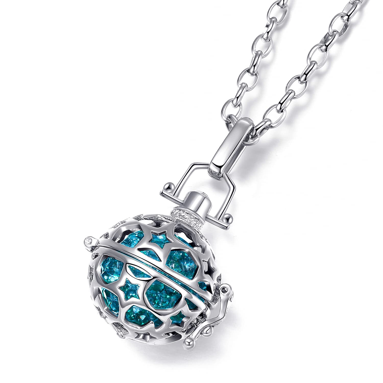 Morella Collar ángel de la Guarda de Acero Inoxidable 70 cm con Colgante Estrella y Bola de resonancia de circonita para Damas en Bolsa para Joyas