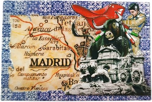 Imán de nevera 3D Madrid España, regalo de recuerdo, resina hecha a mano, imán de nevera Madrid, colección de decoración para el hogar y la cocina