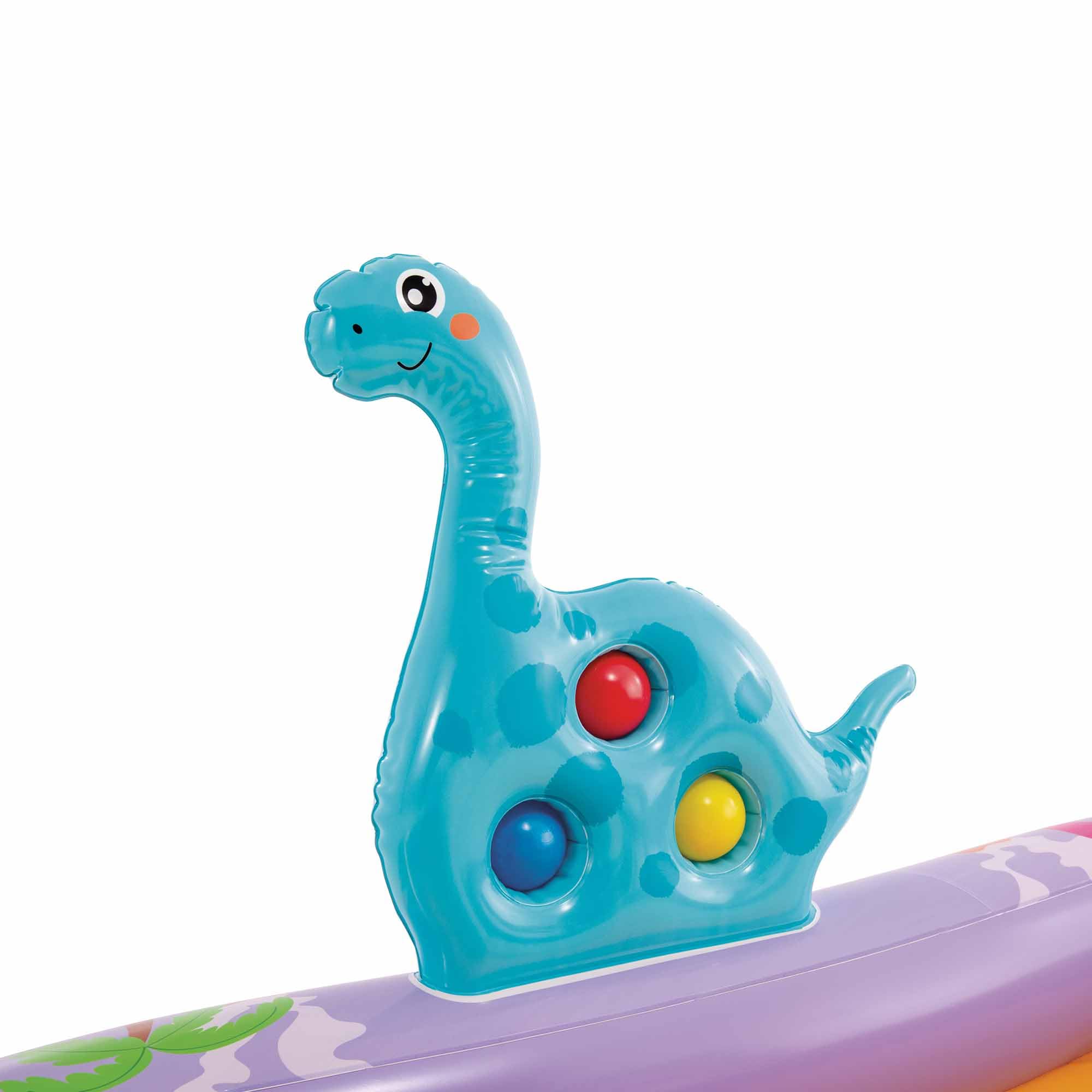 Intex Dino Park Wasserspielzentrum 201 x 157 x 69 cm aufblasbarer Dinosaurier Rutsche mit gepolstertem Boden Wassersprüher Kugelset max. 54 kg ab 2 Jahren