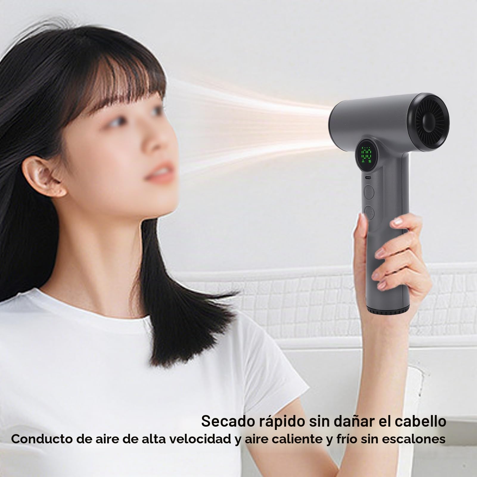 Elprico Secador de Pelo Inalámbrico, 15600mAh USB Recargable con Ajustes Calientes y Fríos, Secador de Pelo Portátil de 200W para Viajes, Camping y Dormitorios