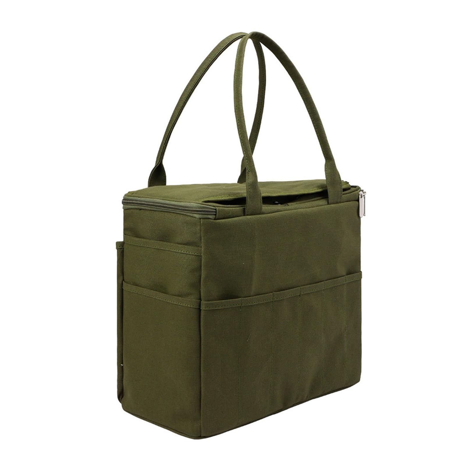 Handarbeitstasche Große Tragetasche, Organizer, Aufbewahrungstasche aus Segeltuch for Garn, solide Häkeltasche mit mehrschichtigen Taschen for Haken und Stricknadeln(Green)