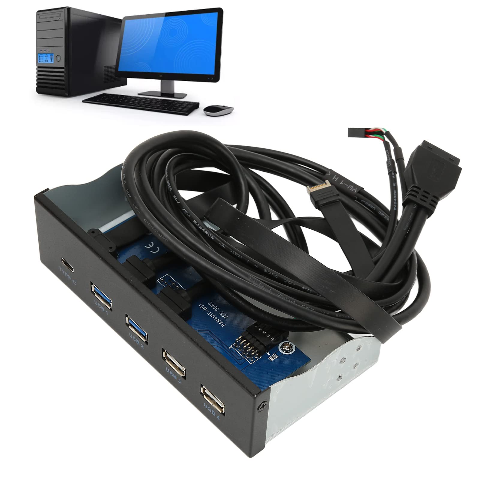 Dual USB3.0 -Ports und Medien Dashboard - 5,25 Zoll Media Dashboard 2XUSB3.0 2XUSB2.0 1XTYPE C 10 GBPS Hochgeschwindigkeits Medien Front Panel für PC Desktop Chassis mit Kartenleser