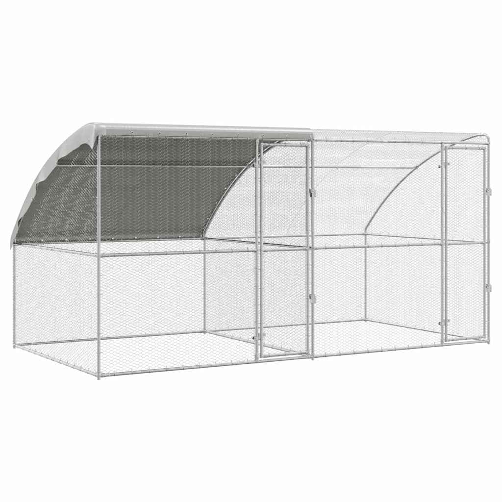 Hühnerkäfig Freilaufgehege Silber 400 x 200 x 198.5 cm Verzinkter Stahl 2 Türen