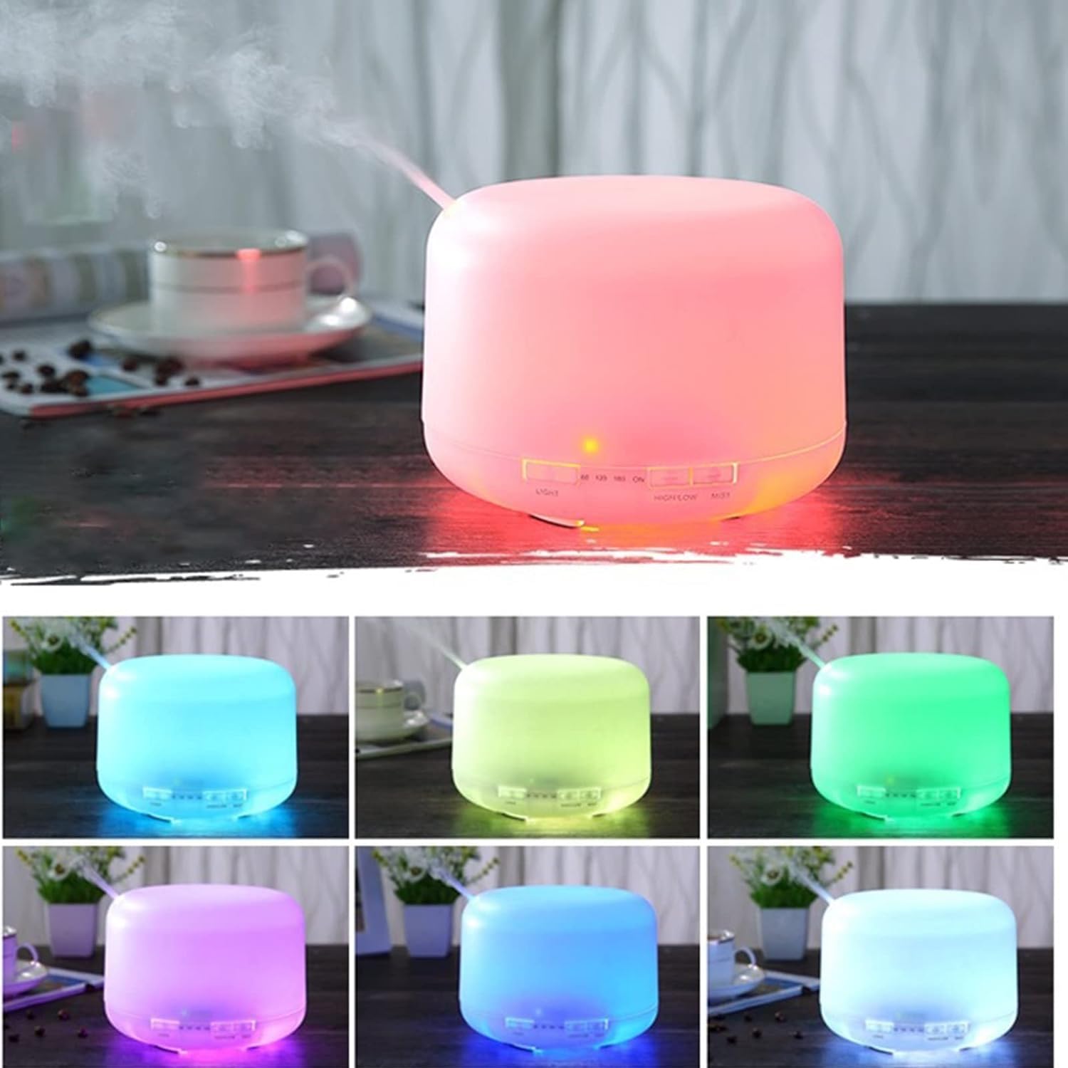 per Uso Domestico Diffusore di Oli Essenziali ad ultrasuoni da 500 ml USB umidificazione purificazione di aromaterapia Luce Notturna diffusore di aromi 4 in 1
