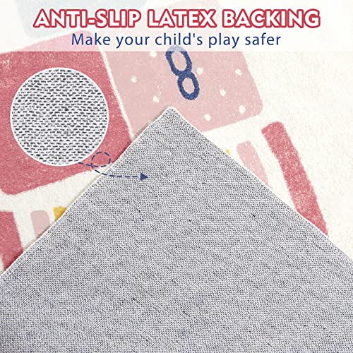 Topotdor Rainbow Sky Hopscotch Game Rugs,Kids Play Area Rugs Soft Floor Carpet For Bedroom Playroom Nursery,Great Gift For Girls & Boys,47" X 71" #TOP3