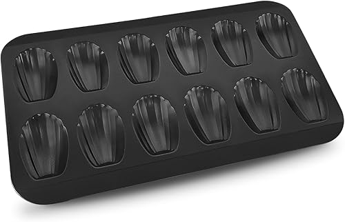 Madeleines 12 Cavity Madeleine Baking Mould Carbon Steel with Non-Stick Coating for Oven Baking Chocolate Brownies Biscuits, Black