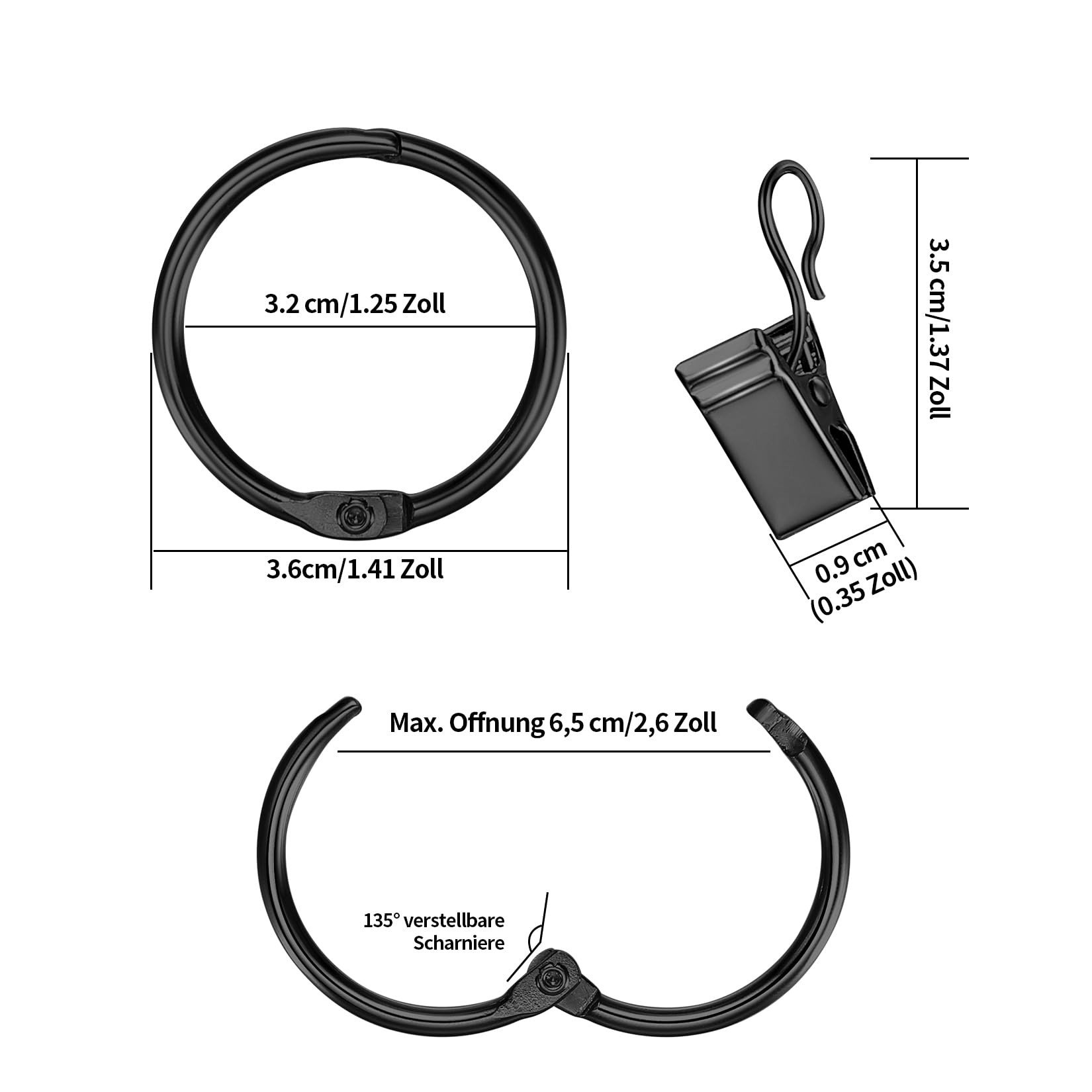 42 Anneaux Avec Pinces Pour Rideaux Noirs - Pack Complet Pour Installation Facile