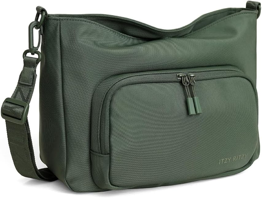 Itzy Ritzy Belong Cargo Caddy for Strollers & Wagons – Convertible Stroller Organizer and Crossbody Bag with Adjustable & Removable Strap, Bottle Holders, Smart Storage Pockets & Secure Straps (Green)