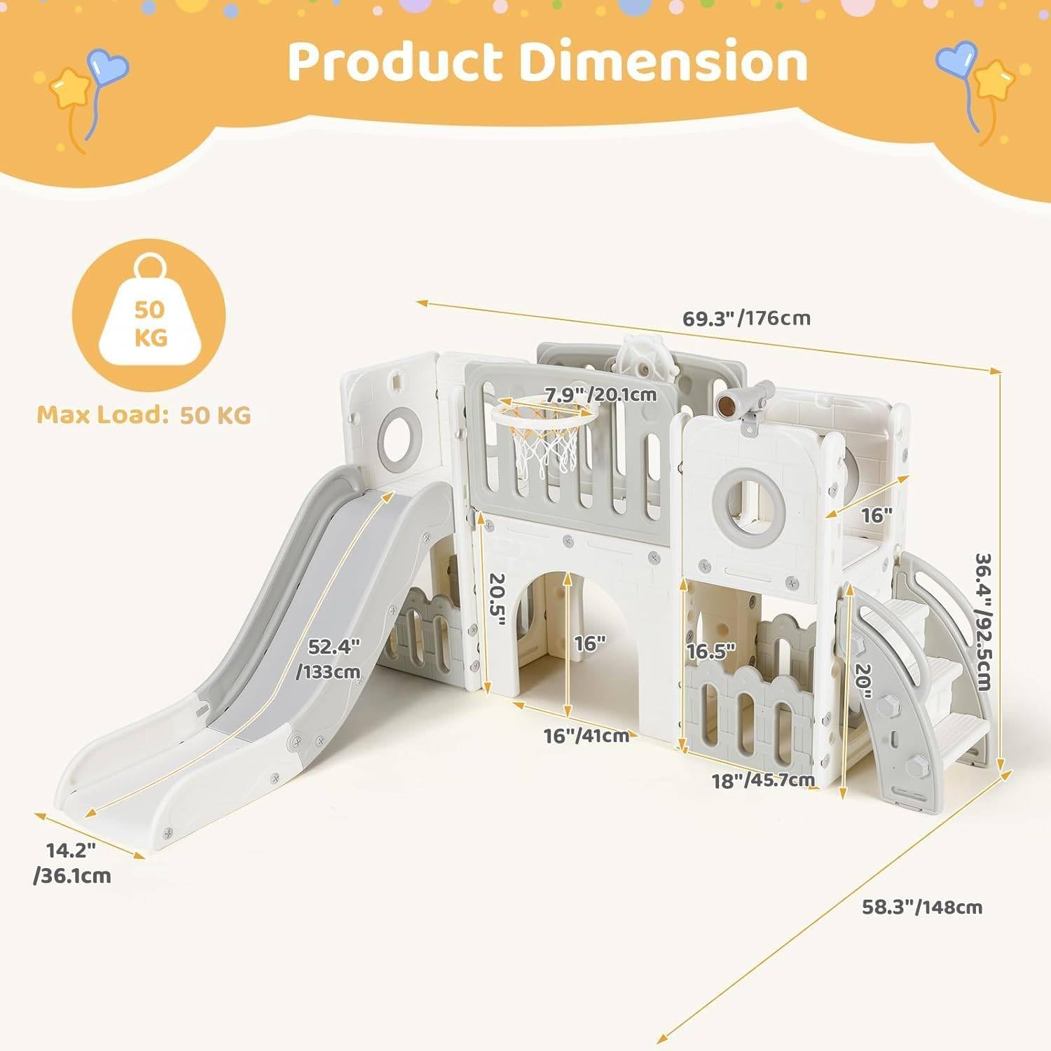 MAMIZO Toddler Slide, 9 in 1 Kids Slide and Climber Playset, Indoor Outdoor Playground for Children, w/Basketball Hoop & Ball, Telescope, Tunnel, Storage Space