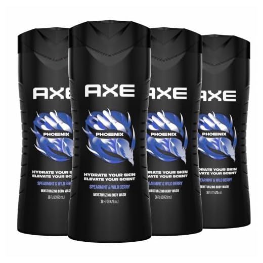 AXE Body Wash 12h Refreshing Scent Phoenix Crushed Mint & Rosemary Men's Body Wash with 100% Plant-Based Moisturizers, 16 Fl Oz (Pack of 4)
